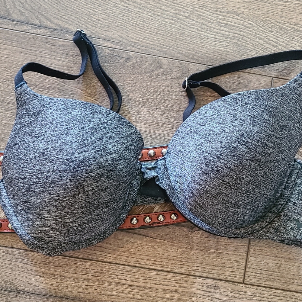 Gently Worn VICTORIA'S SECRET PINK - Gray knit tee shirt Bra - size 34B